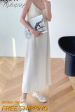 Yipinpay Black Spaghetti Strap Dress Long Casual Backless Basic Chiffon Casual Sexy Korean Elegant Maxi Party Dress Vestidos