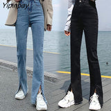 Yipinpay Black Loose Split Mom Jeans Woman Denim Pants High Waist Jeans Trousers Women Jean Taille Haute Femme