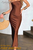 Yipinpay Mo Satin Backless Maxi Dress For Women Gown Fashion Strapless Sleeveless Bodycon Night Club Party Summer Vestido