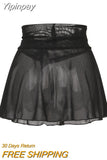 Yipinpay Womens Sheer Mesh Mini Skirts High Waist Solid Color See Through Skater Skirt Beach Cover-Ups Club Street Style Fashion S-XL