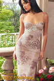 Yipinpay Low Chest Print Spaghetti Strap Dress 2023 Evening Party Banquet Backless Maxi Dresswear Chic Female Floral Vestidos