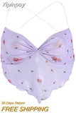 Yipinpay Summer Sexy Chest Wrap, Creative Floral Printing See Through Irregular Hem V-neck Hanging Neck Top Slim Backless Camisole