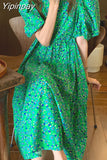 Yipinpay Puff Sleeve Dress Plus Size Women A-Line Green Maxi Dresses Harajuku Korean Purple Vestidos Mujer Verano 2023 Frau Kleid