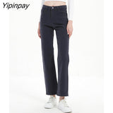 Yipinpay Brown Vintage Baggy Jeans Women 2023 Spring Casual Streetwear Wash Elastic Denim Striaght Jeans Ladies Pants