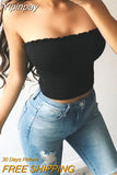 Yipinpay Women Crop Top Tube Top 2023 Summer Fashion Strapless Women T Shirt Slim Wasit Skinny Summer Top Pure Color Ruffles Camis