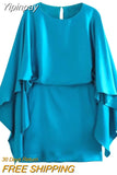 Yipinpay Blue Satin Dress Woman Short Elegant Party Dresses For Women 2023 Cape Sleeve Summer Dresses Mini Woman's Evening Dress