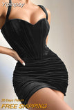 Yipinpay Quality Summer Velvet Bodycon Dress Women 2023 New Arrivals Lined Green Party Dress Sexy Celebrity Evening Club Night Dress
