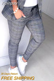 Yipinpay New Women's Pants Bottoms Casual Elegant Plaid Print Pocket Design High Waist Pants Skinny Work Clothing