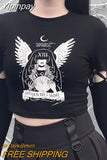 Yipinpay Punk Gothic Style Long Sleeve Slim Fit T-shirts Autumn graphic t shirts Women Witch Print Bodycon Tops y2k aesthetic