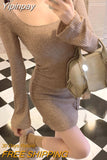 Yipinpay Fashion Knitted Dress Women Long Sleeve Short Party Dress Elegant 2023 Autumn Slim Sexy Y2k Mini Dress Casual Female Chic