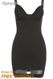 Yipinpay Spaghetti Strap Bodycon Dress 2023 Women V-Neck Sleeveless Sexy Mini Dresses Femme Mesh Patchwork Night Party Vestidos