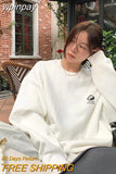 yipinpay Wind White Crew Baggy Sweatshirt Women Spring Autumn Fashion Letter Printing Vintage High Street Long Sleeves Pullover TOP