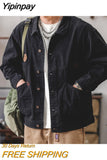 Yipinpay Autumn/Winter Detroit Washed Old Canvas Jackets Felt Style mens jacket Japanese Streetwear Korean Fashion Harajuku