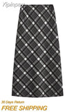 Yipinpay Y2k High Waisted Red Midi Skirts For Women Fashion Khaki Grey Bottoms Winter Woolen A Line Plaid Mini Skirt Hip Female