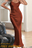 Yipinpay MO Sexy Spaghetti Strap Backless Summer Dress Women Satin Lace Up Trumpet Long Dress Elegant Bodycon Party Dresses 2023