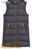 Yipinpay Fashion Hooded Women's Cotton Vest for Women 2023 Winter Long Front Zippers Vests Coat Ladies with Pocket Waistcoat Coats