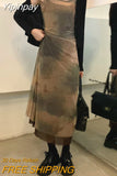 Yipinpay Vestidos De Mujer Loose Vintage Sexy Mesh Tie Dyed Dress Robe Femme Y2k Dress A Line Sleeveless Vest Chiffon Women