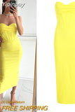 Yipinpay Women Summer Bodycon Party Dress Yellow Long Maxi Dress Sexy Strapless Elegant Dress for Celebrity Evening Dropshipping