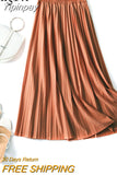 Yipinpay Pleated Midi Skirt Elastic High Waist Sweet Casual 2023 Summer Slim Long Preppy Woman's Skirts Maxi Black Skirt Jupe