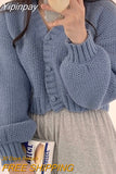 Yipinpay Knitted Cardigan Sweet Korean V Neck Lantern Sleeve Sweaters for Women Fall Wild Simple Cropped Pink Cardigan Coat