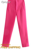 Yipinpay Women's Pants High Waist Pants For Women 2023 Spring Streetwear Pink Green Pants Multicolor Office Wear Woman Trousers 920