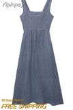 Yipinpay Grey Slip Long Dress Women Straps Midi Summer Dresses Woman 2023 Sleeveless Backless Female Dress Ruched Casual Dresses