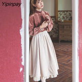 Yipinpay Women Skirt A-line Lace patchwork Double layer Vintage Korean style Sweet female skirt Long faldas largas mujer 2023 HOT