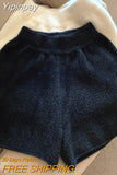 Yipinpay Cashmere High Waist Shorts Wide Leg Pantalones Cortos De Mujer 2023 Spring Loose Y2k Black Shorts Knitted Bottom Femme