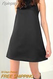 Yipinpay Pink Elegant Women Summer Tank Dress 2023 Satin Solid Sleeveless Dress Office Ladies Soft A-Line Black Dresses Mini