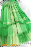 yipinpay Luxury Fashion Fairy Grunge Tutu Skirt Women Spell Color Charming Mesh Patchwork Long Tulle Skirts Chic Princess Skirt