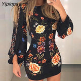 Yipinpay Women  Cutout Back Bishop Sleeve Floral Dress  Long Sleeve Dress bodycon dress