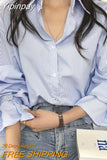 Yipinpay Feminina Shirts for Women Long Sleeve Top Simple Loose Blue Striped Shirt Casual Wild Ropa Mujer Blouses Women's Spring