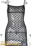 Yipinpay Backless Lace Transpanrent Slip Mini Dress for Girls Elegant Summer Y2K Fairy Grunge Sleeveless Slit Dresses