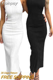 Yipinpay Women Spaghetti Strap Sleeveless Dress Evening Party Summer Clothes 2023 Sexy Backless Slit Party Dress Nightclub Streetwear