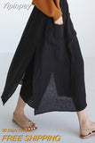 Yipinpay Leg Split Skirt Pants Casual Ankle Length Faldas Y2k Clothes Loose Cotton and Linen Black Skirts Maxi Women Pocket Pants