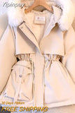 Yipinpay Parkas Women Outwear Hooded Hairy Collar Thick Warm Cotton Clothes Korean Fall Winter Jacket Drawstring Zipper Lady Coat