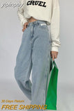 yipinpay Women's Jeans High Waist Streetwear Baggy Straight Vintage Denim Trouser Navy Blue Casual Wide Leg Chic Design Jean Pants