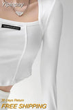Yipinpay Style Brown Cropped Top Women Fashion Skinny Sexy Long Sleeve T Shirts Female Casual Square Neck Tees