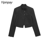 Yipinpay Spring Women Solid Blazer Coat 2023 Fashion Office Lady Slim Single Breasted Jacket Vintage Long Sleeve Outerwear Tops 0406