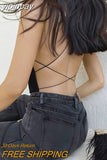 yipinpay Bodysuit Black Top Women Sleeveless Body Party Sexy Outfits Streetwear Clothes 2023 Skinny Solid One Piece Overalls