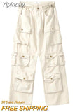 Yipinpay Overalls Harajuku Men Retro Loose Wide-Leg Pants Street Casual Hip-Hop Mopping Pants Couples Fashion Straight Pants
