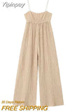 Yipinpay Textured Long Jumpsuits Woman 2023 Summer Wide Leg Jumpsuit For Women Backless Baggy Jumpsuit Woman Sexy Women's Overalls