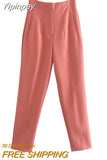 Yipinpay Women's Pants High Waist Pants For Women 2023 Spring Streetwear Pink Green Pants Multicolor Office Wear Woman Trousers 920