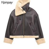 Yipinpay Women Winter Faux Fur Fleece Coat 2023 Fashion Thicken Fur All-in-One Zip Overcoat Locomotive Lapel Warm Outwear