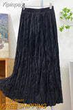 Yipinpay Spring Autumn 2023 Skirt for Women Korean Fashion Vintage Lining High Waist Maxi Skirts Ladies Black Faldas Jupes 92cm