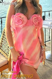 Yipinpay Pink Mini Dress Women Flower Backless Slip Dress Woman Summer Sexy Short Dresses For Women 2023 Beach Holiday Party Dress