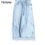 Yipinpay New Thin Skirt Women Summer Fashion Denim Printed Pattern Elastic Female Skirts Big Swing Party Holiday High Waist Skirt
