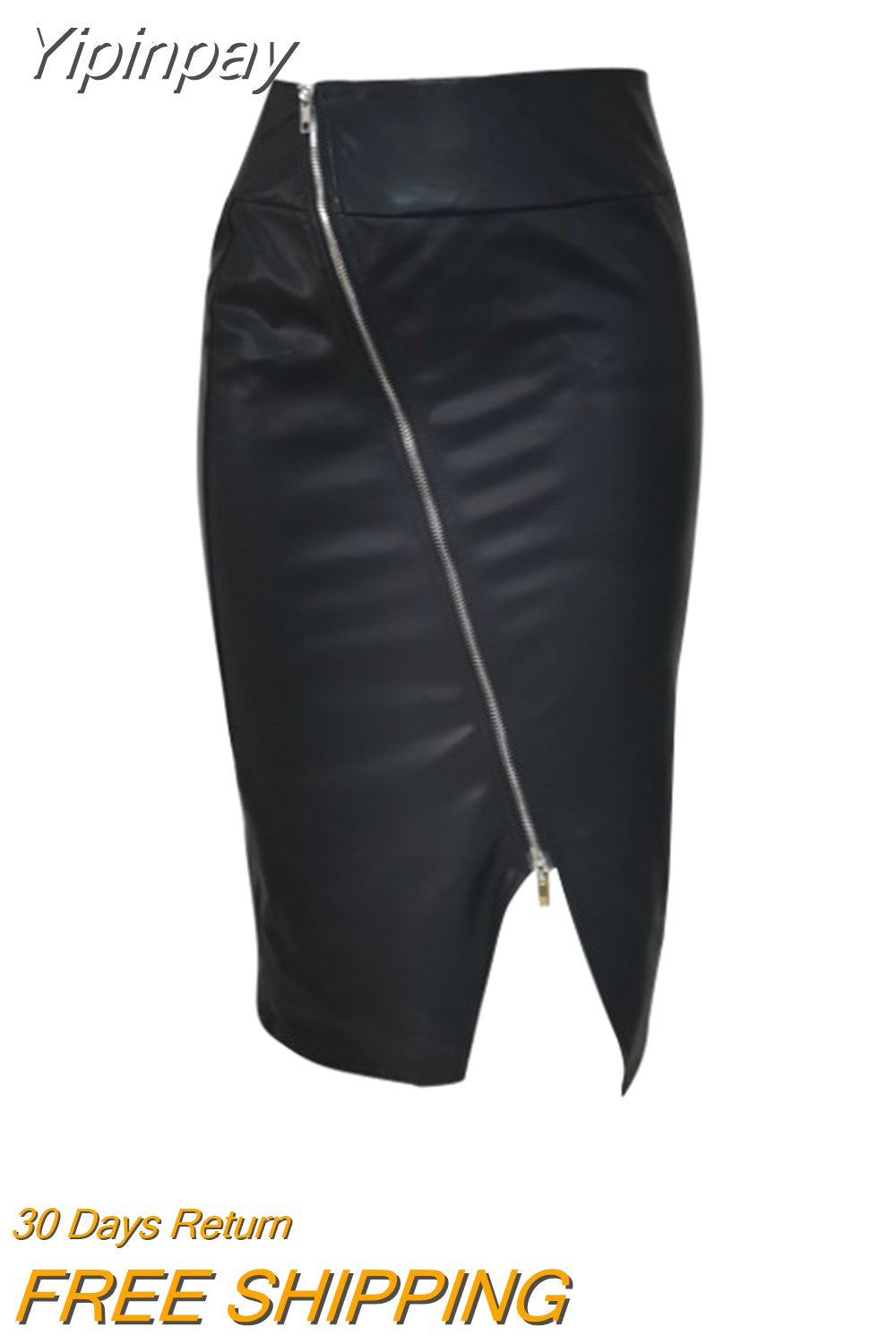 Yipinpay Women Slit Leather Skirt, Adults Sexy High Waisted Solid Color Zipper Midi Skirt Summer 2023