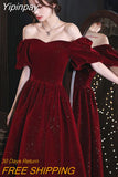 Yipinpay Red Long Formal Dress Women Summer Casual Bandage Design New In Dress Sexy Slim Puff Sleeve Wedding Evening Party Dress