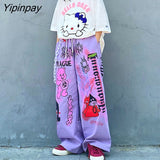 Yipinpay Summer Women pants Fashion Casual High street Streetwear Graffiti printing Loose Oversize female trousers Long pants